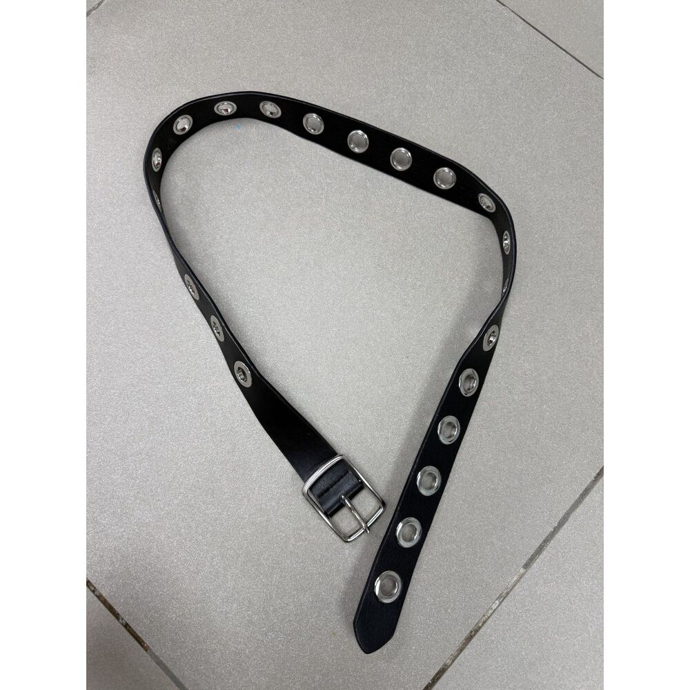 H&M Black Grommet Eyelet Belt 89cm Silver Buckle Y2K Punk